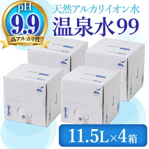 【ふるさと納税】飲む温泉水 温泉水99(計46L・11.5L×4箱)水 ミネラルウォーター 温泉水 飲む温泉水 シリカ 飲料 BIB バックインボックス 国産 鹿児島産 垂水市 温泉水99【エスオーシー】B2-0849