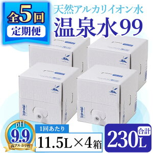 【ふるさと納税】【定期便・全5回】飲む温泉水 温泉水99(計230L・11.5L×4箱×5回)水 ミネラルウォーター 温泉水 飲む温泉水 シリカ 飲料 BIB バックインボックス 定期便 頒布会 国産 鹿児島産 垂水市 温泉水99【エスオーシー】J13-0811