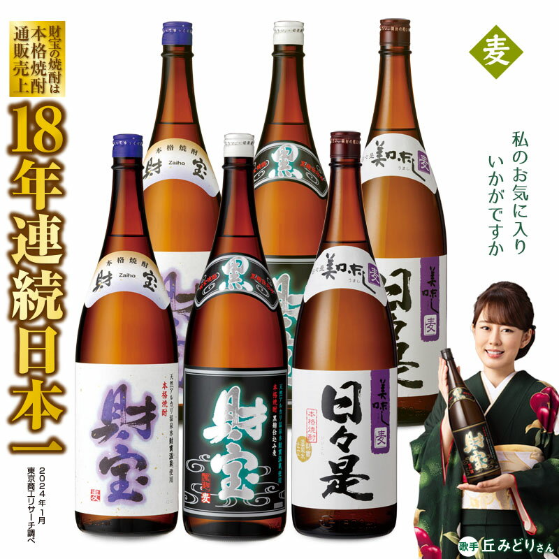 楽天鹿児島県垂水市【ふるさと納税】 焼酎 麦 一升瓶 3種 6本 飲み比べ セット 麦焼酎 1800ml アルコール 25度 天然アルカリ温泉水 財寶温泉 を割水に使用 ギフト 贈り物 プレゼント お酒 焼酎通販売上18年連続 日本一 鹿児島県 垂水市【財宝】C3-22105