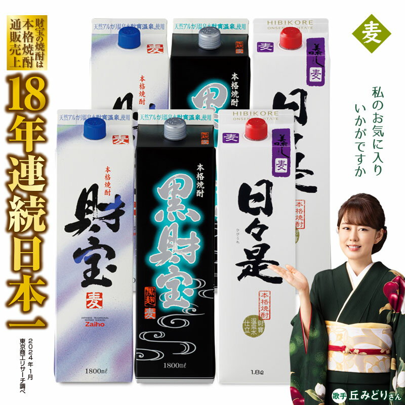 焼酎 麦 紙パック 3種 6本 飲み比べ セット 麦焼酎 1800ml アルコール 25度 天然アルカリ温泉水 財寶温泉 を割水に使用 ギフト 贈り物 プレゼント お酒 焼酎通販売上18年連続 日本一 鹿児島県 垂水市[財宝]C3-22107