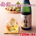 【ふるさと納税】<すぐ届く!> 梅酒 4本セット 国産梅 国産はちみつ 使用 濃厚な味わい 4合瓶 720ml アルコール 12度 天然アルカリ温泉水 財寶温泉...