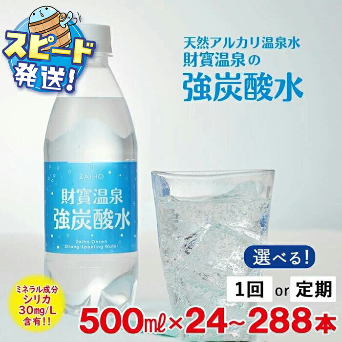 【ふるさと納税】【配送方法が選べる】炭酸水 強炭酸 500ml (通常便:24本or48本/定期便:24本or48本×3〜6回・計72~288本) 強炭酸水 天然アルカリ温泉水 財寶温泉 ペットボトル 国産 シリカ 無糖炭酸水 鹿児島県 垂水市 すぐ届く【財宝】