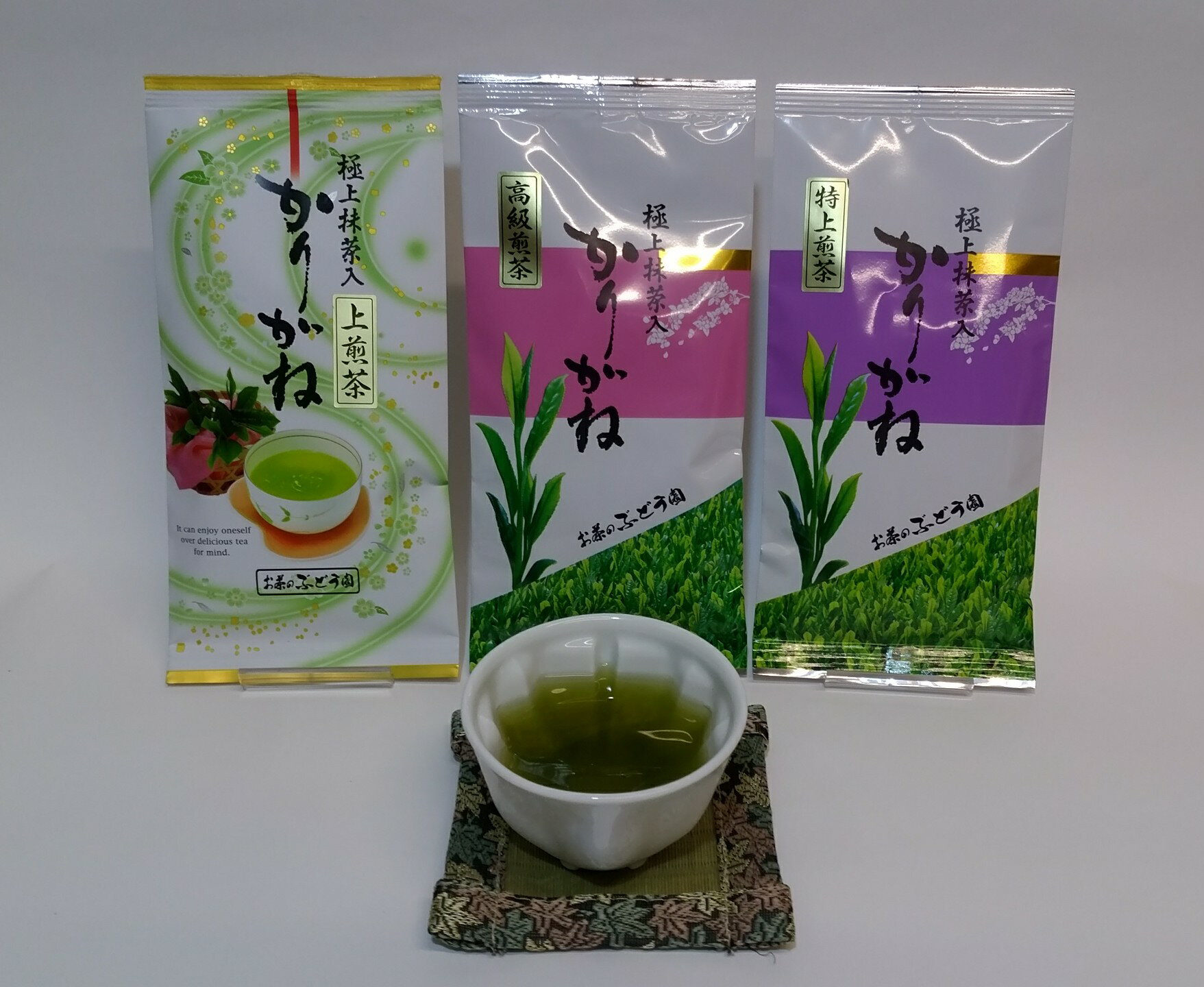 お茶のぶどう園 鹿児島煎茶「抹茶入りかりがね」特上煎茶・高級煎茶・上煎茶お楽しみ飲み比べ3本セット 鹿児島煎茶 大綱みどり 鹿児島茶 薩摩川内大綱引き 伝統行事鹿児島県 薩摩川内市 送料無料