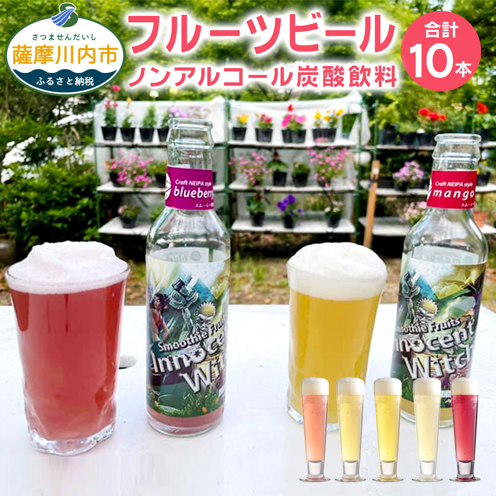 フルーツビール ノンアルコール クラフトビール 計10本入り 5種類×2本 きんかん イチゴ バナナ ブルーベリー マンゴー 果物 飲料 炭酸飲料 アルコールゼロ ノンアル ノンアルビール 飲み比べ セット 鹿児島県 薩摩川内市 送料無料