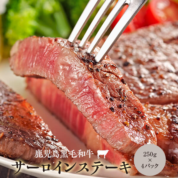 鹿児島県産黒毛和牛 サーロインステーキ 1kg (250g × 4枚) 牛肉 ステーキ 名産鹿児島和牛かんだ本店 A5 和牛 牛 肉 鹿児島 ギフト プレゼント お中元 お歳暮 薩摩川内市 川内市 川内 ふるさと 納税