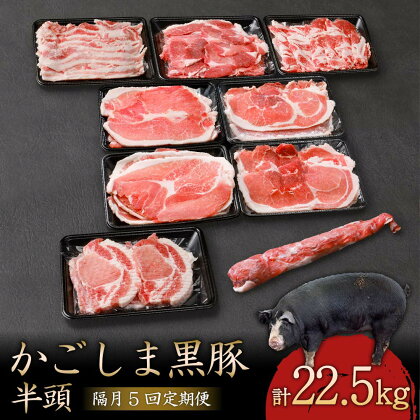 【隔月5回定期便】かごしま黒豚半頭 合計約22.5kg セット 詰合せ かごしま黒豚 鹿児島黒豚 黒豚 六白黒豚 豚肉 肉 お肉 ロース肉 肩ロース肉 バラ肉 ウデ肉 モモ肉 ヒレ肉 冷凍 鹿児島県 薩摩川内市 送料無料