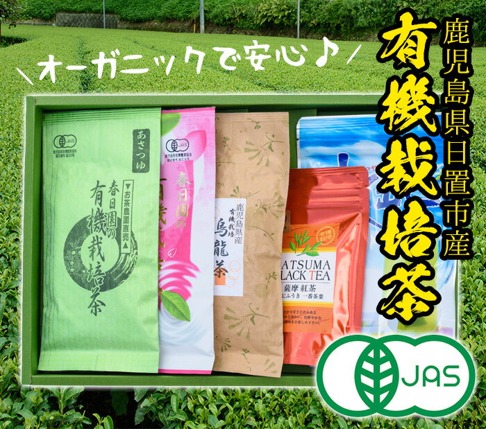 【ふるさと納税】日置市の有機栽培茶いろいろ5点セット 国産 九州 お茶 茶葉 緑茶 紅茶 日本茶 飲み比べ 詰め合わせ【春日園 川路製茶】