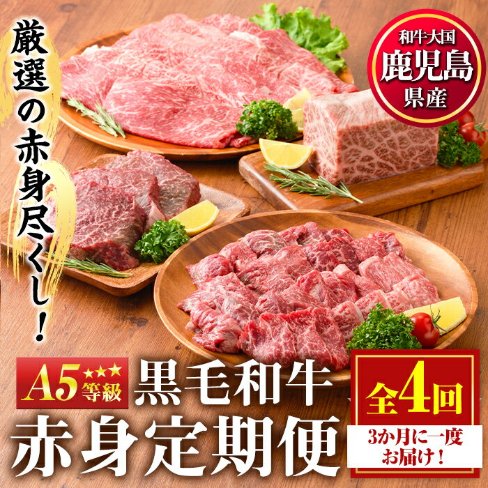 [定期便・全4回]カミチクの定期便!鹿児島県産黒毛和牛赤身定期便(合計1.7kg)牛肉 黒毛和牛 和牛 ステーキ スライス 焼肉 BBQ キャンプ 定期便 頒布会 A5 冷凍 ギフト[カミチク]