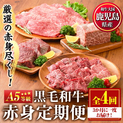 ＜定期便・全4回＞カミチクの定期便！鹿児島県産黒毛和牛赤身定期便(合計1.7kg)牛肉 黒毛和牛 和牛 ステーキ スライス 焼肉 BBQ キャンプ 定期便 頒布会 A5 冷凍 ギフト【カミチク】