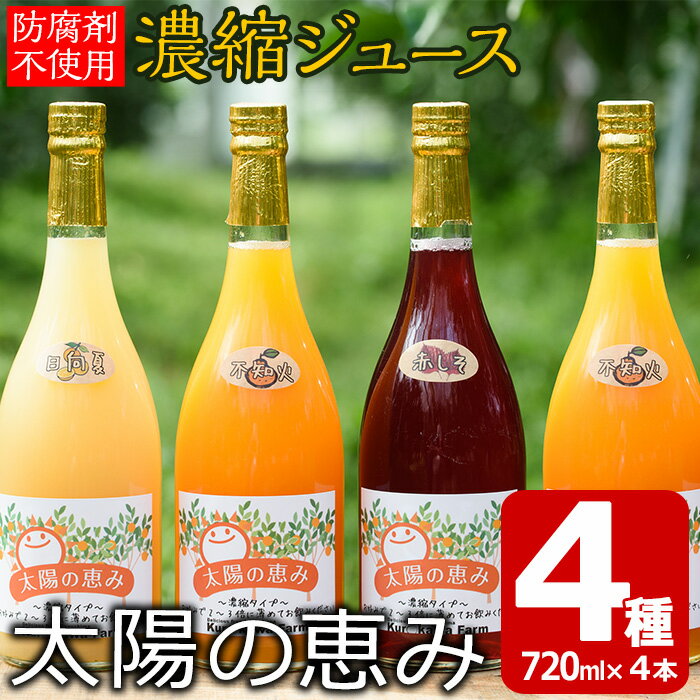 太陽の恵み 濃縮ジュース(4本セット)不知火 日向夏 温州みかん 赤シソ[黒川農園]