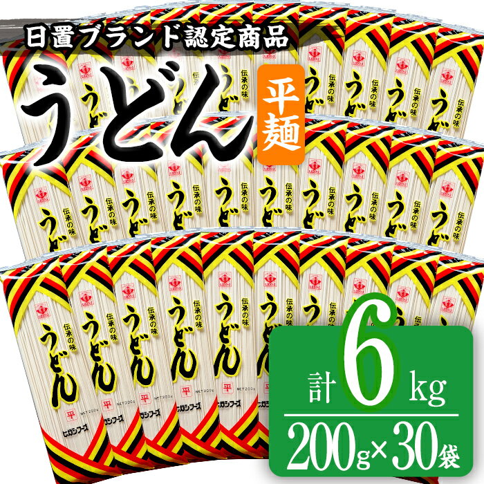 ＜日置ブランド認定商品＞うどん 平(平めんタイプ：200g×30袋・計6kg)国産 鹿児島 日置市 特産品 特産 インスタント 常温保存 平麺 めん 干しうどん 簡単調理 手軽【ヒガシマル】