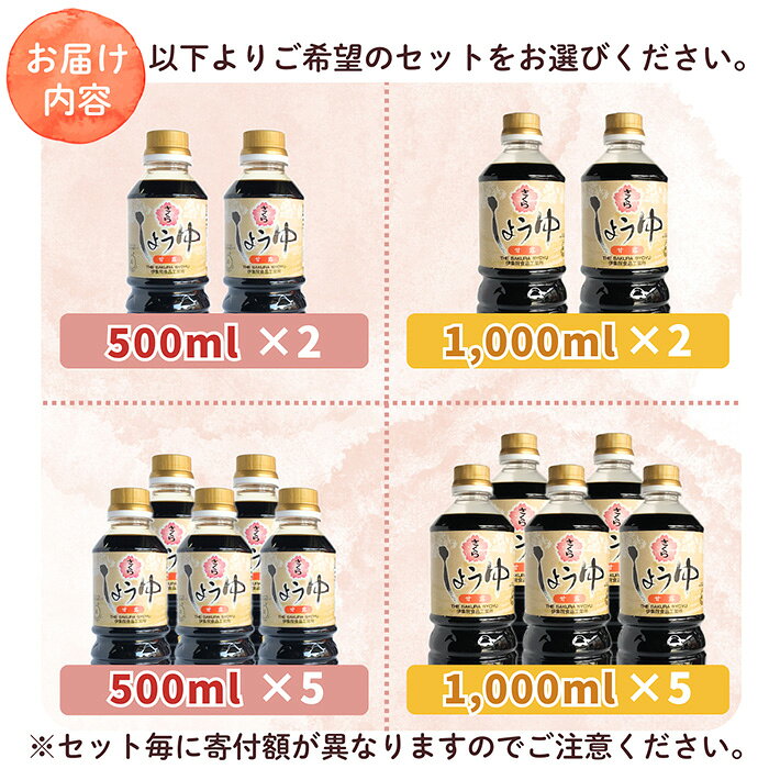 【ふるさと納税】＜容量・本数が選べる＞さくらしょうゆ・甘露(500ml×2本～5本) (1000ml×2本～5本) 九州 鹿児島 しょうゆ 醤油 しょう油 正油 調味料 甘口醤油 大豆 だいず 甘口 たまごかけご飯 ごはん ご飯 セット 5000円 【伊集院食品工業所】