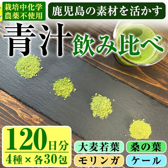 鹿児島県産 茶農家の作った青汁 [大麦若葉・桑・ケール・モリンガ] 4種飲み比べ 120日分セット (4種・各1.5g×30包) 国産 鹿児島県産 栽培期間中農薬不使用 HACCP 青汁 スムージー しぜんのおかショップ 【アグリおおすみ】