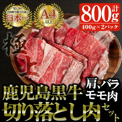 鹿児島黒牛 切り落とし肉詰め合わせ(計800g・400g×2P) 国産 鹿児島県産 黒毛和牛 和牛 牛肉 肩肉 バラ肉 モモ肉 切り落とし 冷凍 詰め合わせ【佐多精肉店】