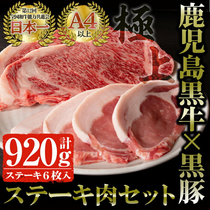 鹿児島県産 黒毛和牛ステーキ肉セット(計920g)! 鹿児島黒牛サーロインステーキ(220g×2枚)・鹿児島黒豚ロースステーキ(120g×4枚) 国産 鹿児島県産 和牛 黒牛 黒豚 牛肉 豚肉 ステーキ セット 冷凍[佐多精肉店]