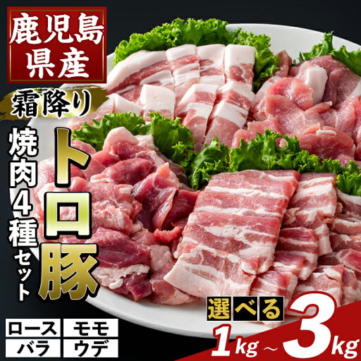 【ふるさと納税】<選べる容量>鹿児島県産霜降りトロ豚 焼肉用バラエティセット(合計1kg〜3kg) ロース バラ ウデ モモ 焼き肉 ヤキニク 豚肉 国産 鹿児島県産 肉 精肉 小分け セット 食べ比べ【ふるさと産直バザール】 【ふるさと納税】<選べる容量>鹿児島県産霜降りトロ豚 焼肉用バラエティセット(合計1kg〜3kg) ロース バラ ウデ モモ 焼き肉 ヤキニク 豚肉 国産 鹿児島県産 肉 精肉 小分け セット 食べ比べ【ふるさと産直バザール】