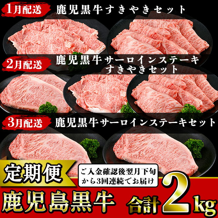 【ふるさと納税】＜定期便・全3回 1月発送開始 ＞鹿児島黒牛定期便 サーロインステーキやリブローススライス カタローススライス ご入金確認後翌月下旬から3回連続でお届け 【JAさつま日置農業…