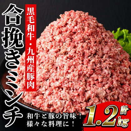 黒毛和牛・ 九州産豚使用 合挽きミンチ(300g×4P・計1.2kg)！国産 九州産 和牛 牛肉 豚肉 合挽 合びき ミンチ肉 ひき肉 挽肉 挽き肉 ハンバーグ ミートボール 食品 肉類 冷凍 小分け【バクロ】