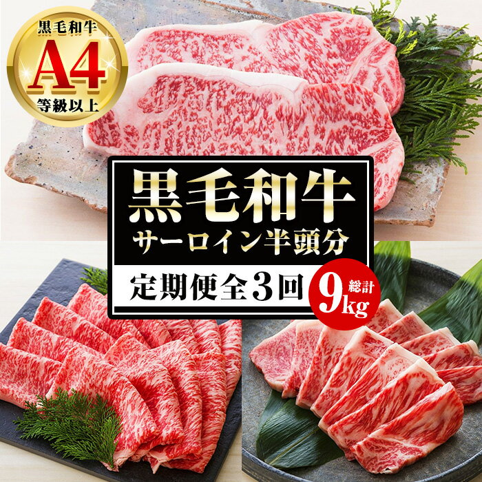 [定期便・全3回]カットを選べる!鹿児島県産黒毛和牛サーロイン半頭分(3kg×3回・総計9kg) 鹿児島県産 尾崎牧場 A4等級以上 黒毛和牛 牛肉 お肉 サーロイン ステーキ スライス すき焼き しゃぶしゃぶ 焼肉 半頭分 定期便 冷凍 コンシェルジュ[バクロ]