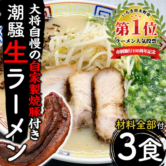 お店の味をそのまんまご家庭で!潮騒特製生ラーメン・生スープ3食&大将自慢の自家製焼豚(1本・約300g)セット 国産 豚肉 やきぶた 焼き豚 煮豚 煮込 豚バラ 鶏ガラ ラーメン 拉麺 らーめん 中華 中華そば 中華ソバ 中華蕎麦 自家製[ラーメン潮騒]