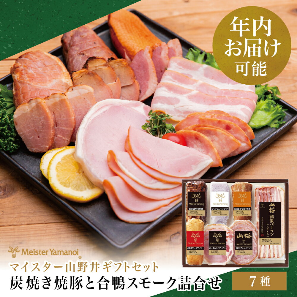 ★年内お届け★ マイスター山野井 炭焼き焼豚と合鴨スモークの詰め合わせ(7種)チャーシュー ハム 焼き豚 ベーコン ロースハム 合鴨 みそ漬け焼豚 オードブル パーティー 惣菜 燻製 グルメ 南さつま市 送料無料 年末配送 年内発送 指定可能