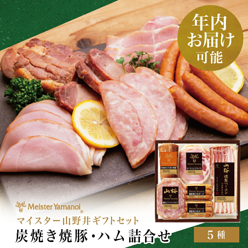 ★年内お届け★ マイスター 山野井 炭焼き焼豚とハムの詰め合わせ(5種) - 燻製 チャーシュー 焼き豚 ベーコン ロースハム 荒びきポーク セット 詰合せ 冷蔵 オードブル お取り寄せ グルメ 惣菜 加工品 南さつま市 送料無料 年末配送 年内発送 指定可能