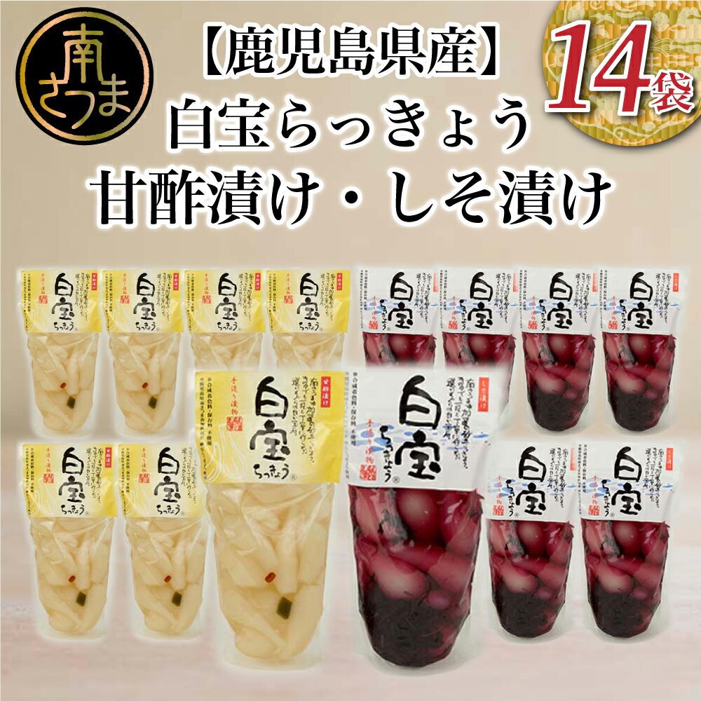 【鹿児島県産】白宝らっきょう 14P（甘酢漬け×7P・しそ漬け7P） 惣菜 らっきょう漬 らっきょう 漬物 甘酢 鹿児島 エスランドル 南さつま市 送料無料 【2019年度 ふるさと納税 寄附額 鹿児島県1位 南さつま市】