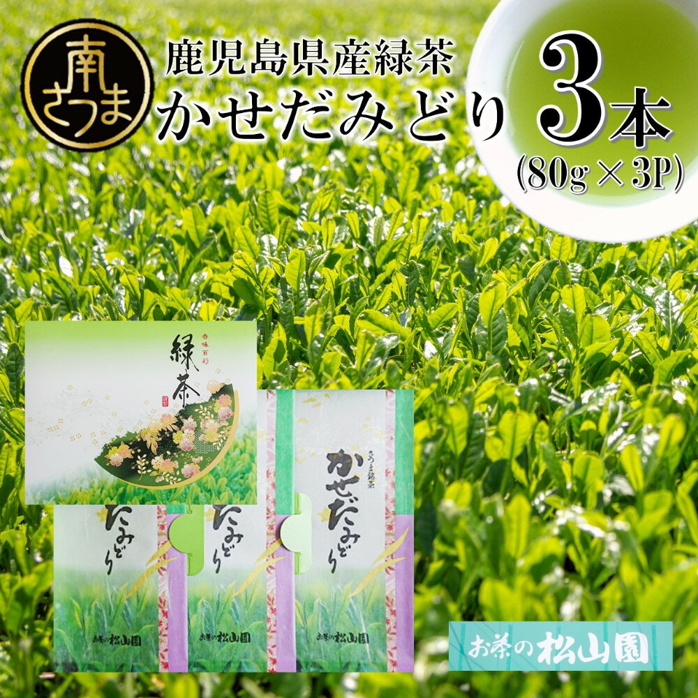 【鹿児島県産緑茶】かせだみどり（80g×3） ＜2024年新茶：5月上旬発送開始＞ お茶 茶葉 日本茶 緑茶 飲料 飲み物 ギフト 贈答用 国産 鹿児島県産 南さつま市 お茶の松山園 送料無料