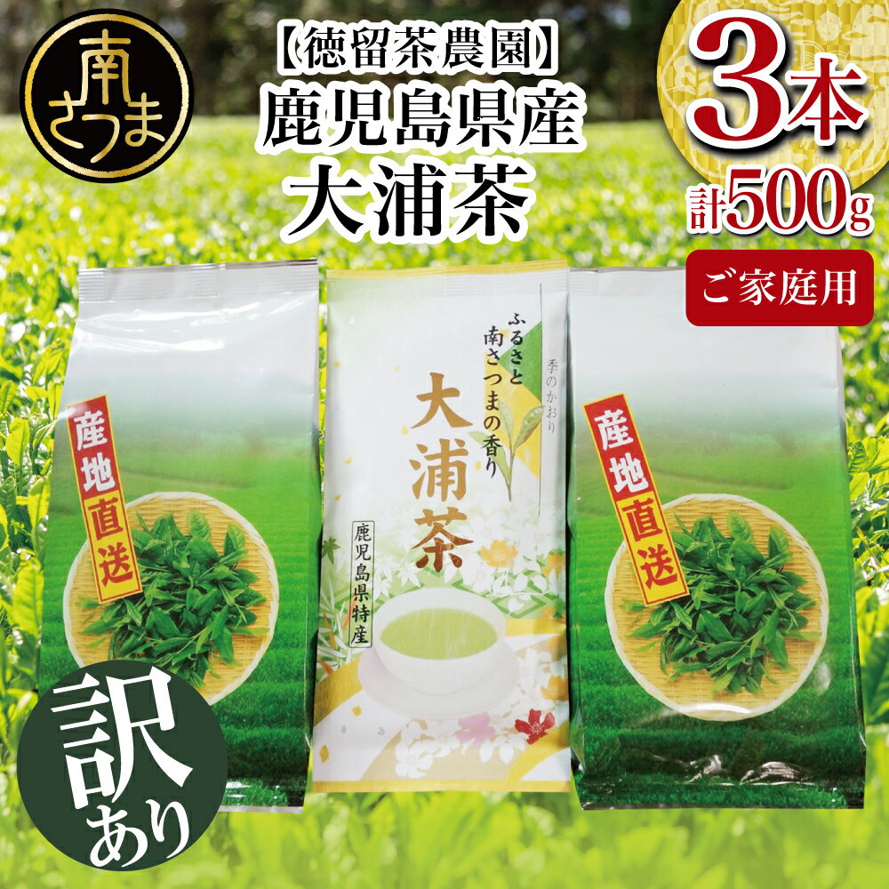 27位! 口コミ数「0件」評価「0」【ご家庭用】鹿児島県産緑茶 大浦茶 3本セット 計500g 鹿児島県産 かごしま お茶 日本茶 緑茶 茶葉 南さつま市 徳留茶農園 訳あり ･･･ 