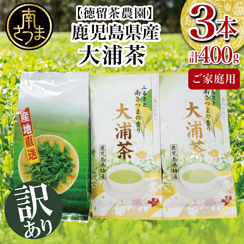 13位! 口コミ数「0件」評価「0」【ご家庭用】鹿児島県産緑茶 大浦茶 3本セット 計400g 鹿児島県産 かごしま お茶 日本茶 緑茶 茶葉 南さつま市 徳留茶農園 訳あり ･･･ 