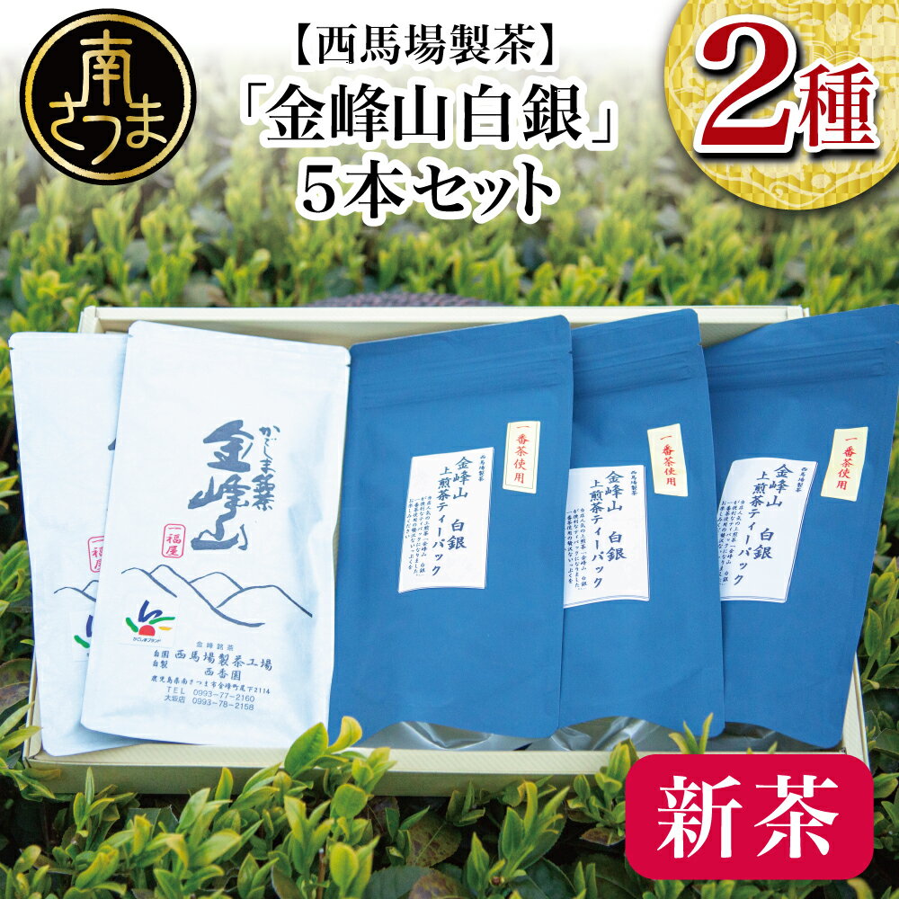 [先行受付:2024年新茶]期間限定 自園自製 「金峰山 白銀」&ティーパックセットの詰め合わせ 贈答用 ギフト 贈答 鹿児島県産 かごしま お茶 日本茶 緑茶 茶葉 南さつま市 西馬場製茶 送料無料