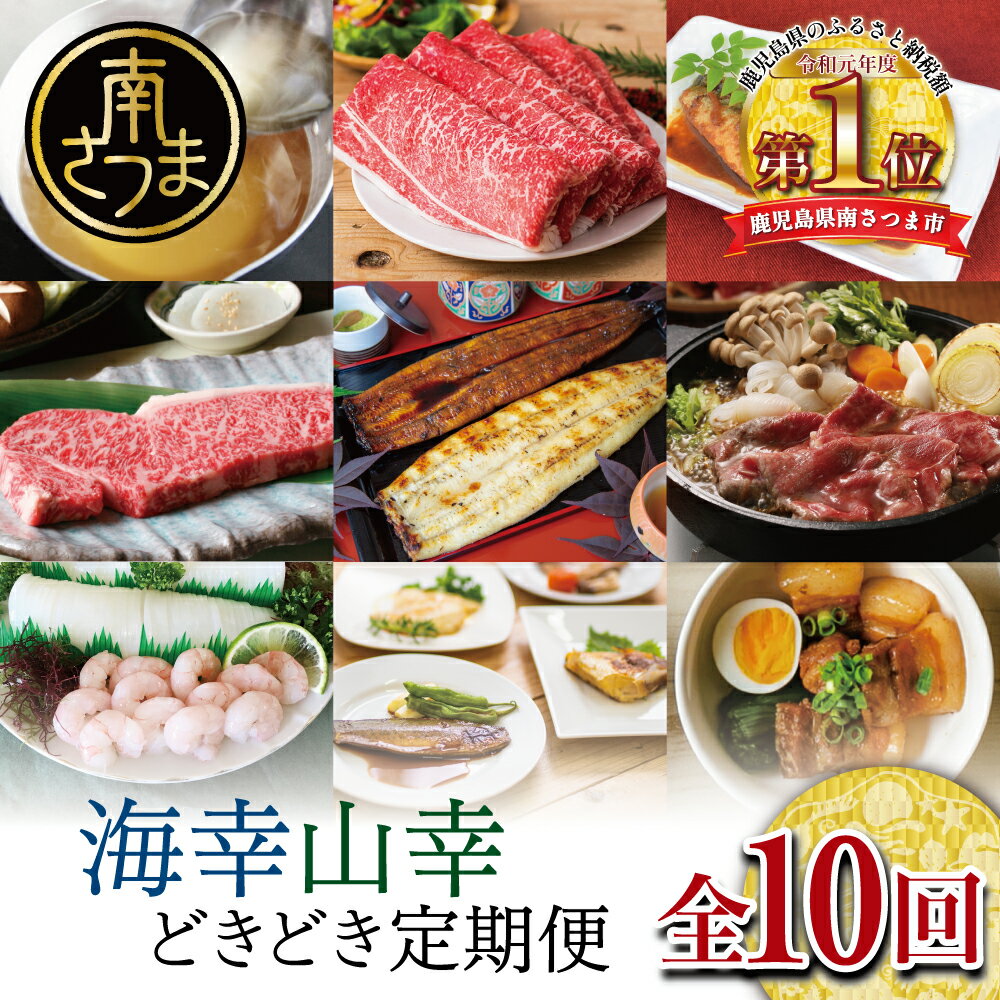 【ふるさと納税】海幸 山幸 どきどき 定期便（全10回）南さつま市の「海の幸」「山の幸」をどっちも堪能できるお楽しみ定期便 お肉 お魚 黒豚 すき焼き ステーキ 角煮 鰻 刺身用たかえび・イカ 出汁 鮮魚 送料無料 【2019年度 ふるさと納税 寄附額 鹿児島県1位 南さつま市】