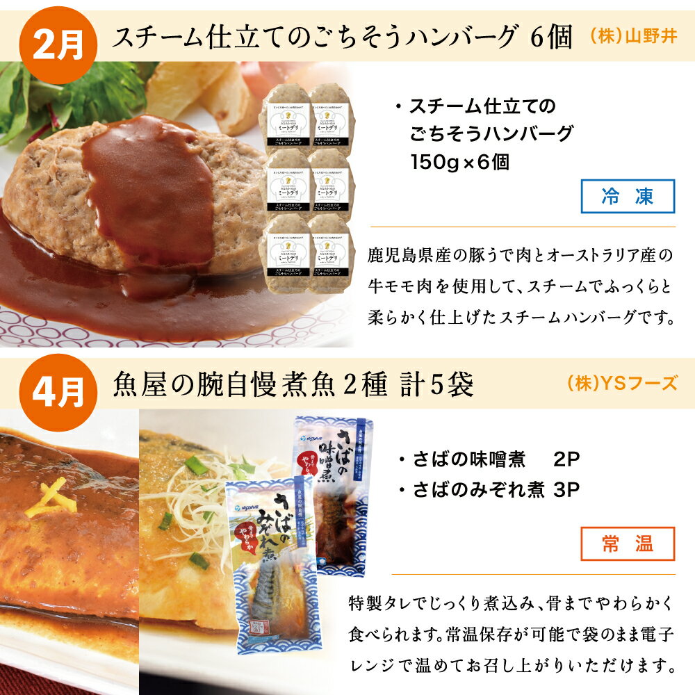 【ふるさと納税】おかず定期便（全6回）偶数月 ◆2ヶ月に一度お届け◆ 惣菜 セット ハンバーグ ローストビーフ 焼き魚 煮魚 ビビンバ 鹿児島県産 黒毛和牛 黒豚 おかず コース 定期配送 電子レンジ調理 時短 簡単調理 ストックおかず 南さつま市 送料無料
