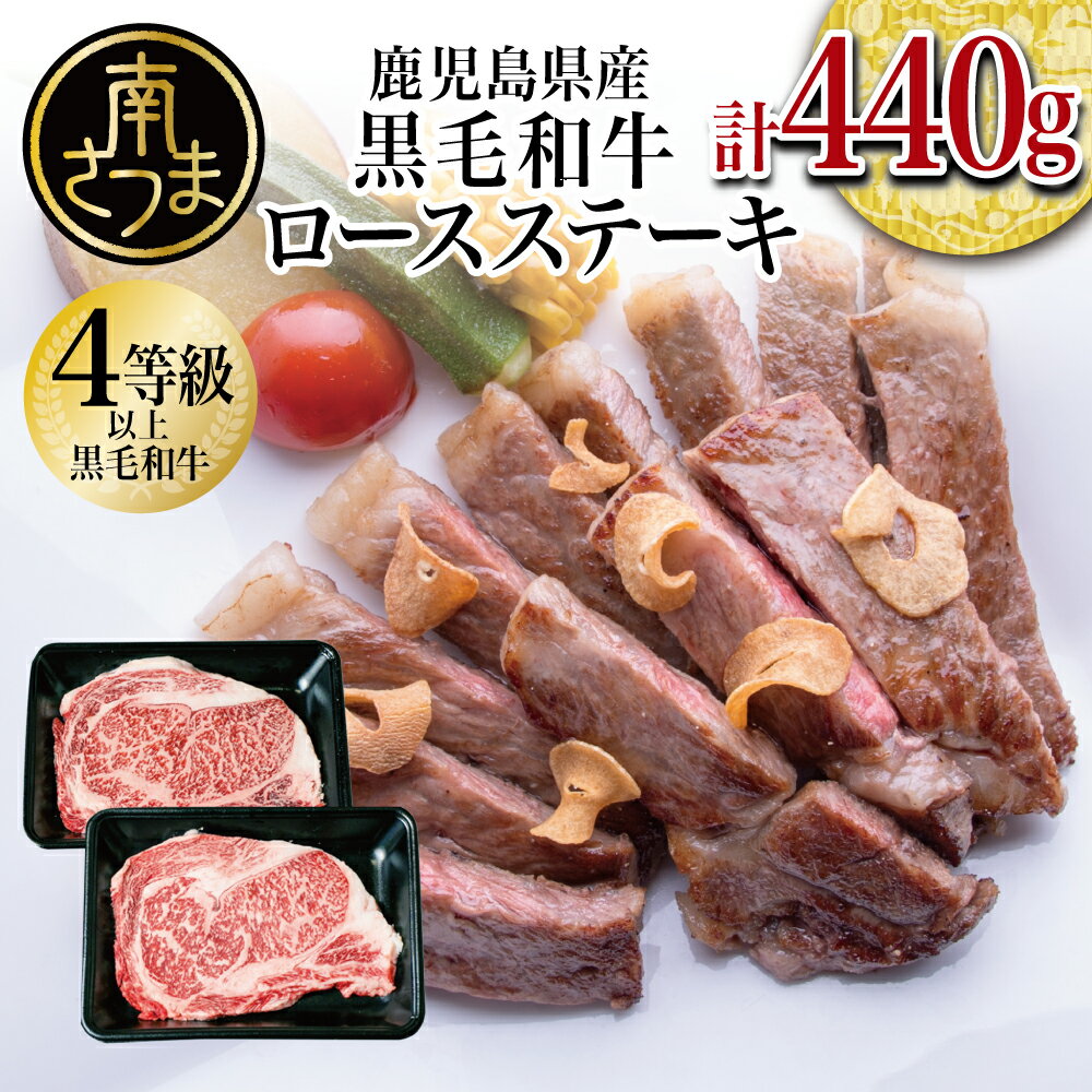 【ふるさと納税】【鹿児島県産】黒毛和牛A4〜A5等級ロースステーキ440g(220g×2枚) - 国産牛肉 鹿児島県産黒毛和牛 お肉 霜降り A5ランク お取り寄せグルメ カミチク 南さつま市 送料無料 【2019年度ふるさと納税寄附額鹿児島県内1位！】