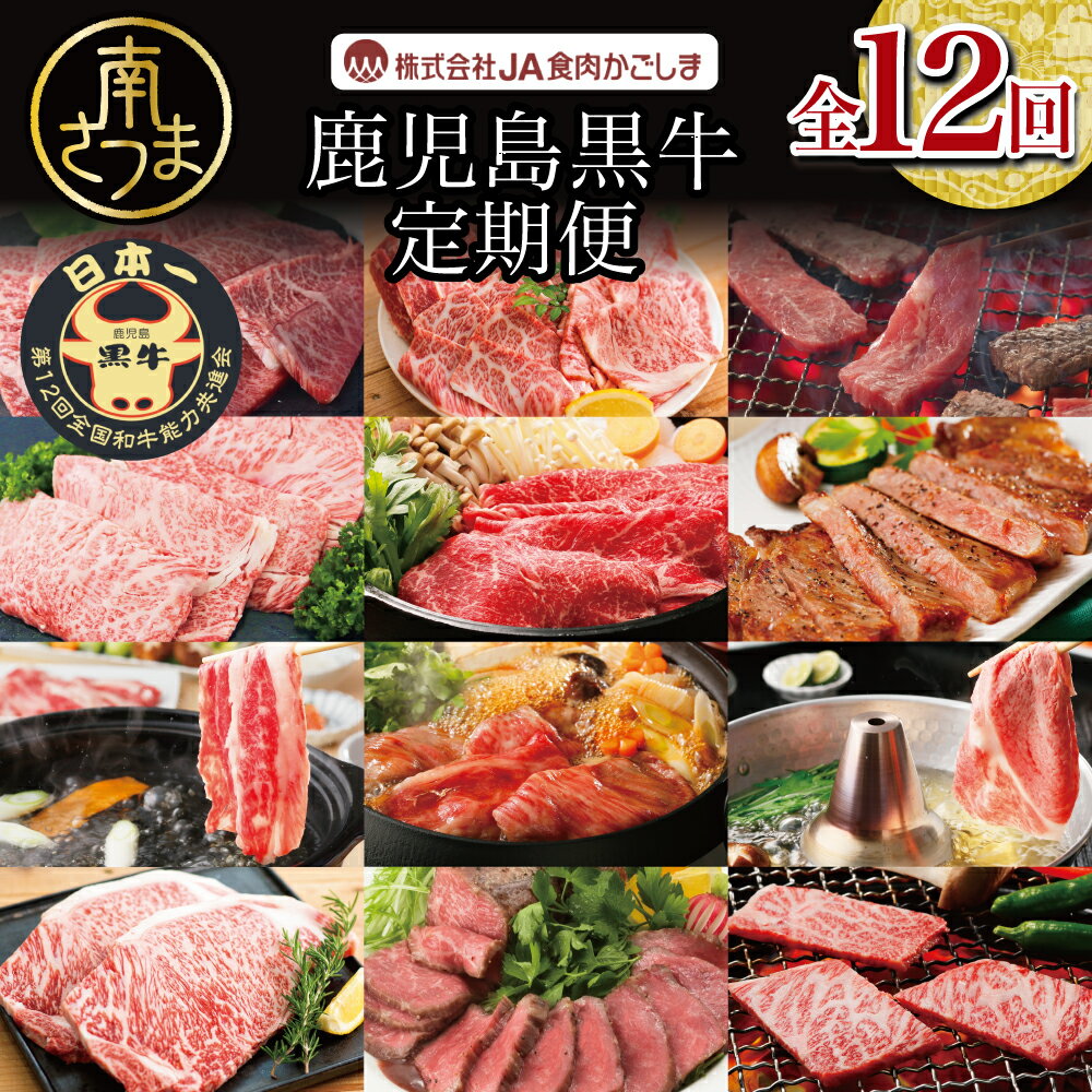 【JA食肉かごしま】 鹿児島黒牛 定期便（全12回） 和牛日本一の「鹿児島黒牛」お肉 ステーキ すき焼き しゃぶしゃぶ グルメ お取り寄せ 国産 黒毛和牛 牛肉 定期便 送料無料【2019年度 ふるさと納税 寄附額 鹿児島県1位 南さつま市】【kus】