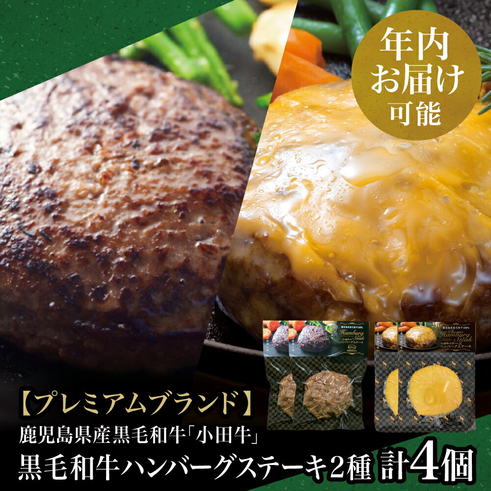 ★年内お届け★[プレミアムブランド]鹿児島県産黒毛和牛「小田牛」 牛肉100% 2種類のハンバーグステーキ 計4個(120g×各2個)チーズハンバーグ 牛肉 おかず 黒毛和牛 和牛日本一 小田畜産 南さつま市 送料無料 年末配送 年内発送 指定可能