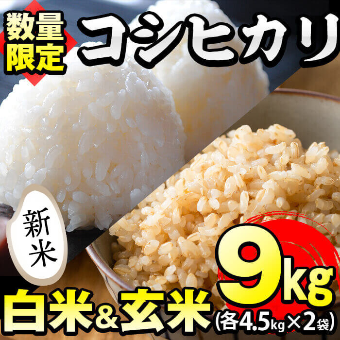 【ふるさと納税】【数量限定】白米＆玄米 鹿児島県産コシヒカリ 計9kg(各4.5kg×2袋)米の匠・川崎さん自慢のお米！【川崎農産】a3-057