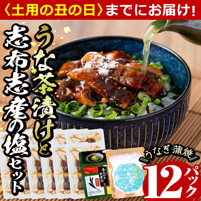 【ふるさと納税】【丑の日までにお届け！7月10日入金まで】うな茶漬けと志布志産の塩セット！ うなぎ生産量日本一の鹿児島県産！志布志市産きざみ鰻と和香園のあらびき玄米茶でお茶漬け・志布志産のお塩でうなぎのおにぎりにも！【志布志市観光特産品協会】a8-016