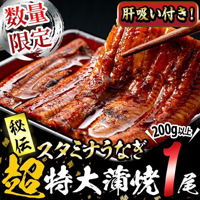 [数量限定]鹿児島県産!秘伝の特上スタミナうなぎ超特大蒲焼き1尾[200g以上!]肝吸い付き!にんにく黒酢パワーで丸々太った美味しい国産鰻!うなぎ ウナギ うな肝 うな丼 ひつまぶし[有明淡水]a1-150