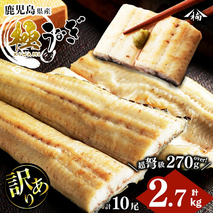 【ふるさと納税】【訳あり】鹿児島県大隅産!楠田の極うなぎ白焼き 10尾(計2.7kg以上・1尾あたり270g〜299g) 国産 鹿児島県産 鰻 真空 冷凍 白焼...