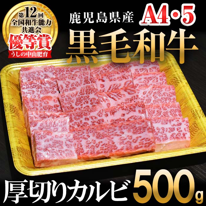 [数量限定]A4・A5等級うしの中山黒毛和牛厚切りカルビ(500g) 鹿児島県産 黒毛和牛 和牛 カルビ 切り落とし 肉 牛肉 国産 九州産 鹿児島県産 焼肉 BBQ 小分け A5 A4 日本一 ランキング 人気[nixy CHUZAN]a4-029