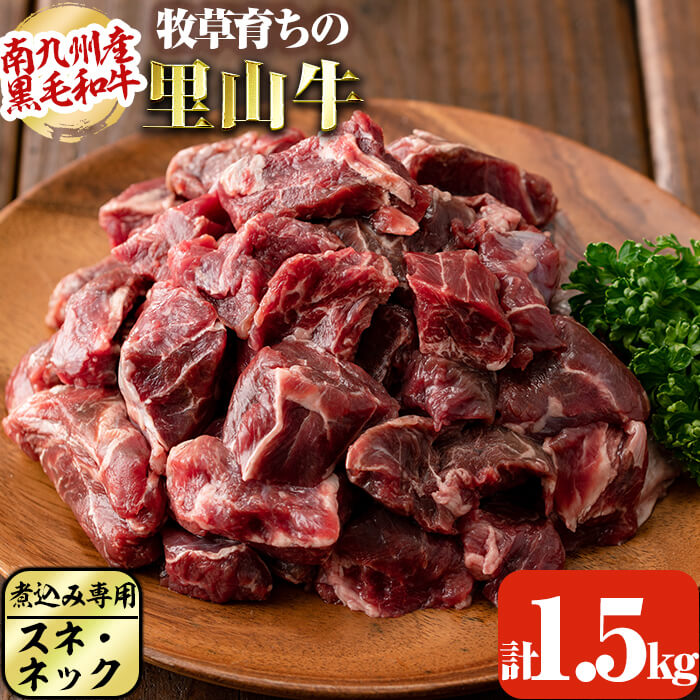 南九州産牧草育ちの里山牛 煮込み専用スネ・ネック計1.5kg(500g×3パック)南九州産黒毛和牛のお母さん牛を放牧！煮込みに最適なブロック肉！赤身の旨みが詰まった牛肉本来の濃厚な味わい 牧草牛b8-015