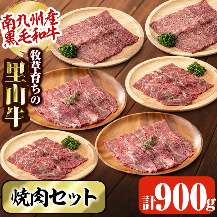 【ふるさと納税】牧草育ちの里山牛 焼肉セット 計900g!南九州産黒毛和牛のお母さん牛を放牧した里山牛のカタロース、カルビ、赤身などの部位を焼肉でお楽しみください【さかうえ】b8-017