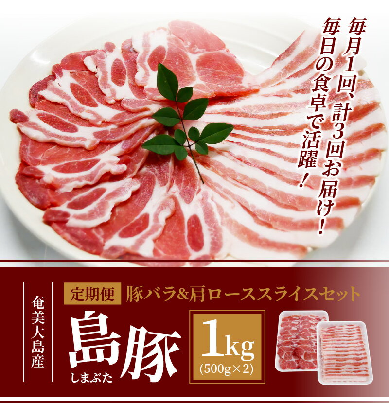 【ふるさと納税】 豚バラ 肩ロース スライス 各500g 定期便 奄美大島産 島豚 3回お届け 3ヶ月 豚肉 しゃぶしゃぶ 焼肉