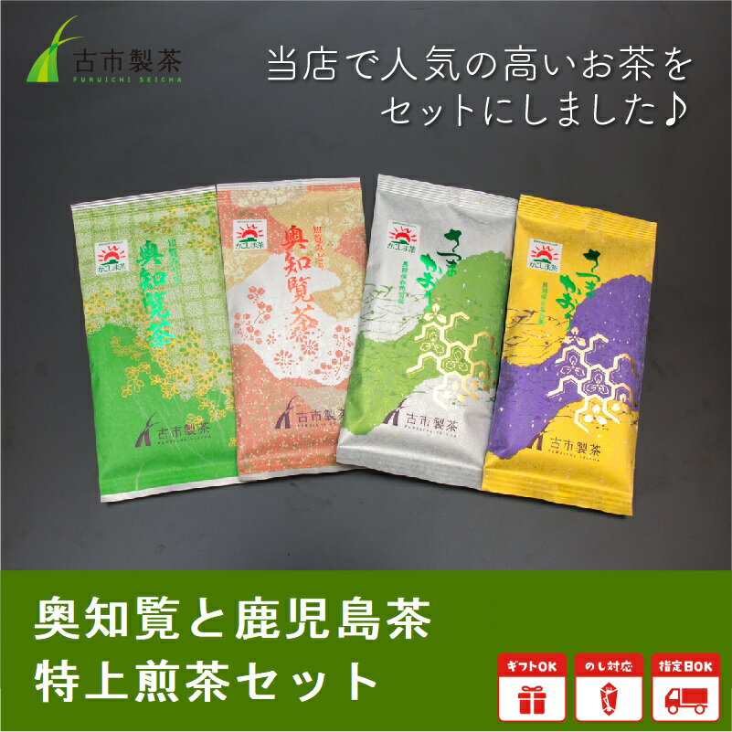 【ふるさと納税】高評価★4.95 【知覧茶新茶祭り】奥知覧茶 鹿児島茶 特上 煎茶 セット 100g × 4本 人気 茶葉 香り高い 深い味わい さつまかおり お茶 緑茶 知覧茶 旨み 甘み 国産 お取り寄せ 古市製茶 贈り物 のし対応 古市製茶 鹿児島県 南九州市 知覧 送料無料