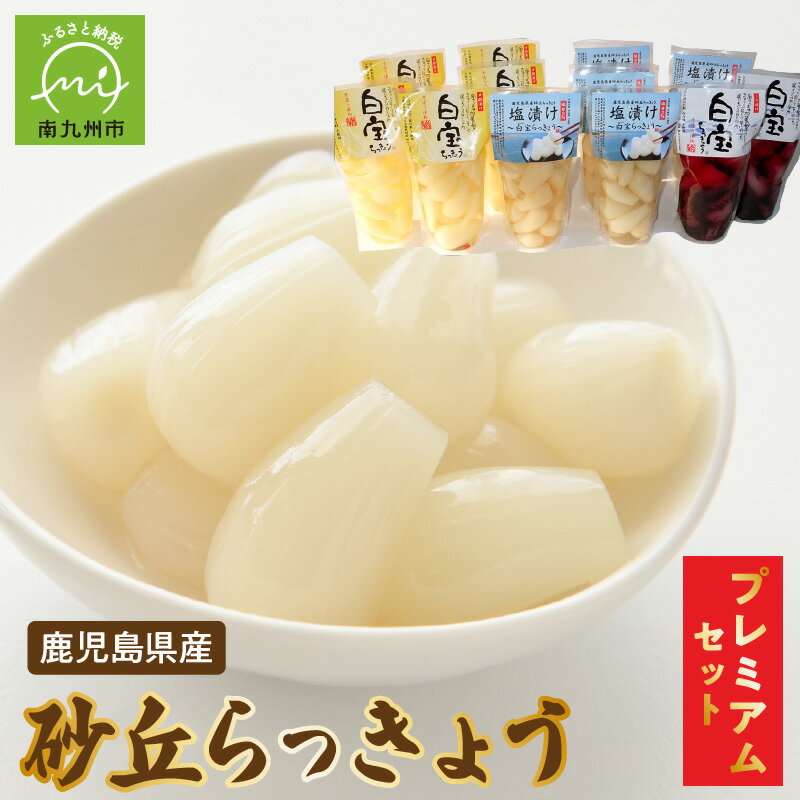 【ふるさと納税】鹿児島県産 砂丘 らっきょう プレミアム セット 3種類 塩漬け 甘酢漬け 5袋 しそ漬け 2袋 詰め合わせ 各90g 計 12袋 個包装 白宝らっきょう 白玉らっきょう カレー タルタルソース らっきょう漬け 国産 お取り寄せ グルメ 南九州市 送料無料