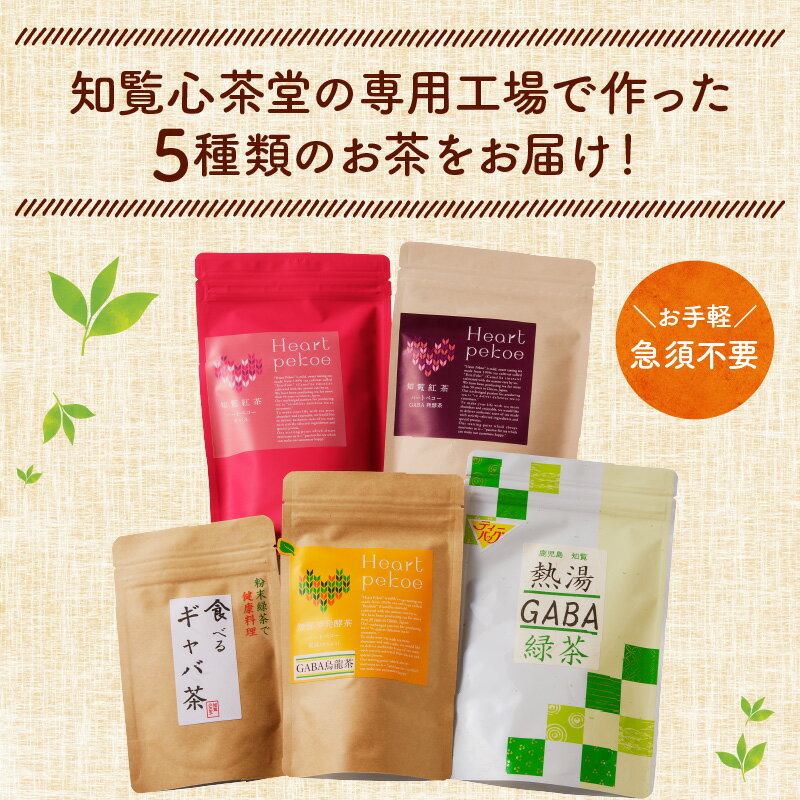 【ふるさと納税】知覧GABA茶 全員集合 セット 5種類 知覧紅茶 GABA発酵茶 GABA烏龍茶 GABA緑茶 食べるGABA茶粉末 お茶 ティーバッグ GABA 粉末 手軽 急須不要 知覧茶 リラックス 南九州市 知覧産 知覧心茶堂 お取り寄せ 鹿児島県 送料無料