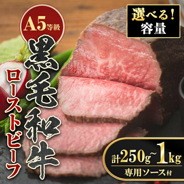 [容量を選べる!][5等級]鹿児島県産黒毛和牛ローストビーフ(計250g or 500g or 1kg・専用ソース付き) 鹿児島 九州産 黒毛和牛 牛肉 国産 贈り物 お祝い ごちそう ディナー パーティー クリスマス お正月 記念日 冷凍 冷凍便[お肉の直売所 伊佐店]
