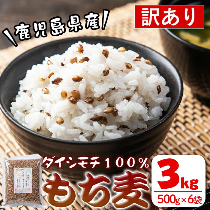 [訳あり・数量限定]鹿児島県伊佐市産もち麦![ダイシモチ](計3kg・500g×6袋) 国産 九州産 訳あり 麦 ごはん 穀類 お米 ヘルシー 腸活 食物繊維[社会福祉法人ひまわり福祉会]