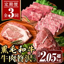 【ふるさと納税】【定期便3回】牛肉贅沢コース (合計2.05kg超) 国産 肉 牛肉 霜降り すきやき しゃぶしゃぶ 牛しゃぶ 冷凍 ロース カタロース 肩ロース リブロース ステーキ アウトドア BBQ 食べ比べ セット【サンキョーミート株式会社】